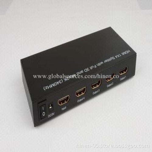 HDMI 1X4 Splitter with Full 3D and 4Kx2K (340MHz), Supports 1,080P Highest Video Resolution